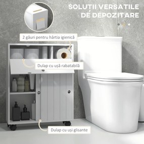 kleankin Corp de depozitare toaletă/baie cu locaș pentru hârtie igienică pe roți - 52 x 17 x 67 cm alb | Aosom Romania
