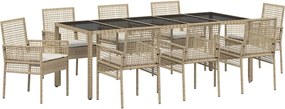vidaXL Set de masă pentru grădină 9 pcs Bej poliratan