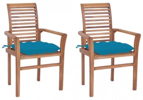 Scaune de masă cu perne, 2 buc., bleu, lemn masiv de tec