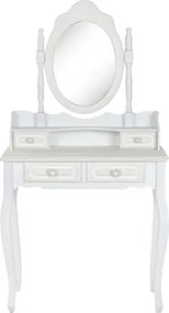 Masă de toaletă romantică din MDF alb, oglindă ovală detașabilă, 4 sertare, 75 x 42 x 140 cm, „Alima"