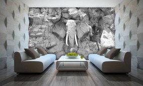 Fototapet - Elefant  sculptat în piatră - gri (152,5x104 cm)