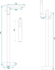 Baterie cada freestanding Rea Tery, auriu lucios