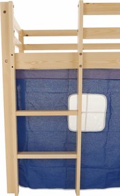Pat înălţat cu masă PC, lemn de pin/albastru, ALZENA