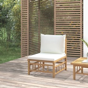 362301 vidaXL Canapea de mijloc pentru grădină cu perne, alb crem, bambus