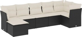 vidaXL Set canapele de grădină cu perne, 7 piese, negru, poliratan