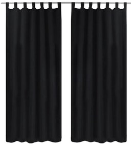 Draperii micro-satin cu bride, 2 buc, 140 x 225 cm, negru