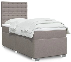vidaXL Pat box spring cu saltea, gri taupe, 90x200 cm, textil