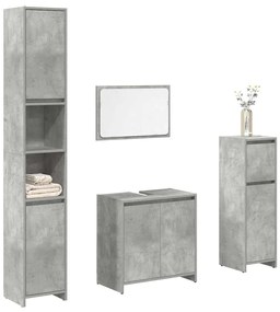 vidaXL Set mobilier de baie, 4 piese, gri beton, lemn compozit