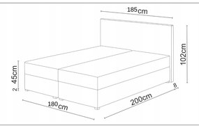 Pat matrimonial Boxspring 180 cm Lilac Comfort (Motiv + bej) (cu saltea și sp. depozitare). 1056087