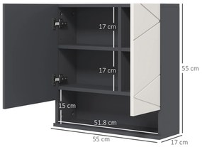 Dulap de Baie cu Oglinda, Dulap de Depozitare pentru Baie Montat pe Perete cu Rafturi Reglabil, Gri Deschis 55x17x55cm Kleankin | Aosom Romania