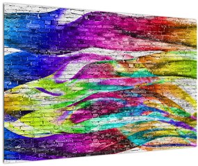 Tablou - Zid de cărămidă cu flăcări colorate (90x60 cm)
