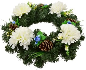Coroană funerară Crizanteme albe, 35 cm