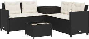 vidaXL Canapea de grădină cu masă/perne, formă de L, poliratan negru