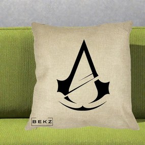 Perna Personalizata Assassin's Creed Minimalist, 40x40 cm, Crem, Husa Detasabila, Perna Inclusa, BEKZ®