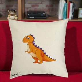 Perna Decorativa T-Rex Portocaliu, 40x40 cm, Ecru, Husa Detasabila, Perna Inclusa, BEKZ®