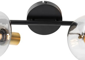 Plafoniera spot neagra cu auriu cu sticla fumurie 2 lumini - Zuzanna