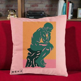 Perna Decorativa Ganditorul Sculptura Pop Art, 40x40 cm, Roz, Husa Detasabila, Perna Inclusa, BEKZ®
