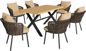 Set modern de luat masă pentru grădină, 6‑piese, pentru 6 persoane, Kaki+Culoare naturală