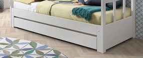 Pat glisant pentru copii PINO/SCOTT, alb, din pin scandinav masiv, cu spațiu de depozitare – Vipack