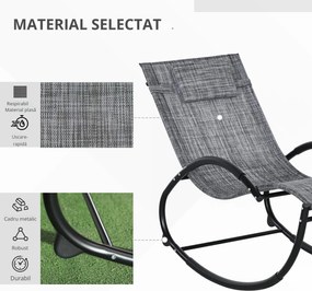Outsunny Șezlong de Grădină, Balansoar cu Gravitație Zero, Șezlong Impermeabil cu Tetieră, 155x61x88 cm, Gri | Aosom Romania