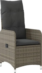 vidaXL Scaun de grădină rabatabil cu perne, gri, poliratan