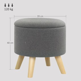 HOMCOM Pouf rotund picior de odihnă taburet cu depozitare picioare din lemn design modern gri | Aosom Romania