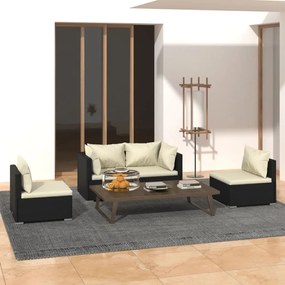 3102167 vidaXL Set mobilier de grădină cu perne, 4 piese, negru, poliratan