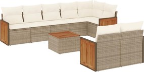 vidaXL Set canapele de grădină, 9 piese, cu perne, bej, poliratan
