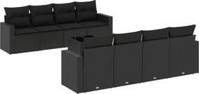 vidaXL Set mobilier de grădină cu perne, 9 piese, negru, poliratan