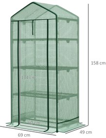 Outsunny Sera de Gradina pentru plante, fructe, legume cu 4 Rafturi din Metal, gradinarit 69x49x158cm, Verde | Aosom Ro