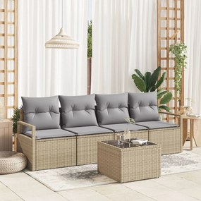 Set de sofa pentru grădină vidaXL 5 piese cu perne Bej Ratan poli