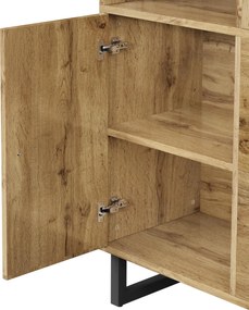 Dulap garderobă cu rafturi deschise, bară extensibilă pentru haine, 2 sertare încăpătoare, 110x38x186 cm, Culoare naturală