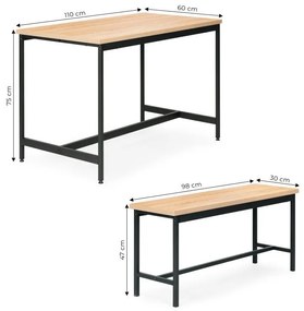 Set de mobilier Loft pentru sufragerie sau bucătărie - masă și 2 bănci
