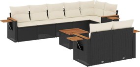 vidaXL Set mobilier de grădină cu perne, 9 piese, negru, poliratan