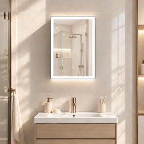 HOMCOM Dulap de Baie cu Oglindă și LED, 3 Culori, 50x70 cm, Soft-Close, Priză, Rafturi Reglabile, Negru | Aosom Romania