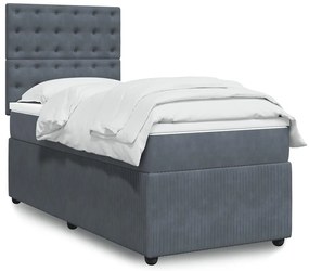 vidaXL Pat box spring cu saltea, gri închis, 80x200 cm, catifea