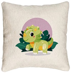 Perna Decorativa Canapea, Model Baby Dinozaur Verde cu Peisaj, 40x40 cm, Cu fermoar