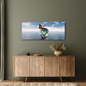 Tablou cu fluture pe bilă din sticlă (120x50 cm)