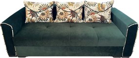 Canapea LILI extensibila, 3 locuri, cu lada de depozitare, culoare verde , 220x95x80 Verde padure, Catifea