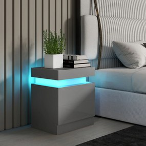 HOMCOM Mesa de Noapte cu Lumini LED 2 Sertare și Telecomandă Masă de Noapte pentru Dormitor Sufragerie 45x35x52 cm Gri | Aosom Romania