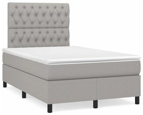 vidaXL Pat cu arcuri, saltea și LED, gri deschis, 120x190 cm, textil