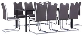 3053114 vidaXL Set mobilier de bucătărie, 11 piese, gri, piele ecologică