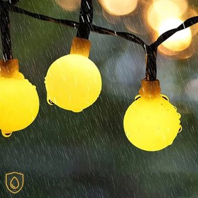 Ghirlandă solară decorativă, 50 LED, 8 funcții, 500 mAh, 9,5 m, IP67, alb cald