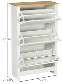 HOMCOM Dulap Slim pentru 18 Pantofi, 3 Sertare cu 2 Rafturi Reglabile Alb | Aosom Romania