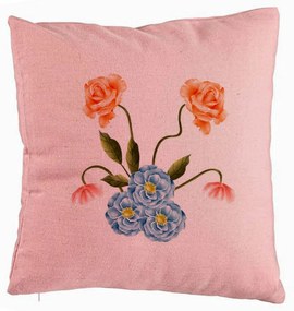Perna Decorativa, Model Florale Roz si Alastru, 40x40 cm, Roz, Husa Detasabila, Burduf