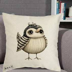 Perna Decorativa Pui Elegant Alb-Negru, 40x40 cm, Ecru, Husa Detasabila, Perna Inclusa, BEKZ®