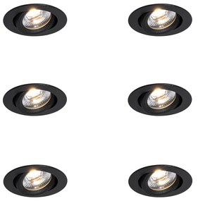 Set de 6 spoturi încastrate negre, înclinabile, 8,2 cm, inclusiv LED Dim to Warm IP54 Ultra Slim - Pupil
