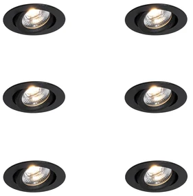 Set de 6 spoturi încastrate negre, înclinabile, 8,2 cm, inclusiv LED Dim to Warm IP54 Ultra Slim - Pupil