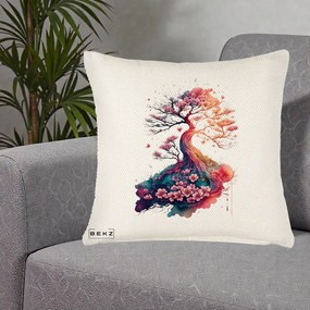 Perna Decorativa Copac Sakura Acuarela Fantasy, 40x40 cm, Crem Reliefat, Husa Detasabila, Perna Inclusa, BEKZ®
