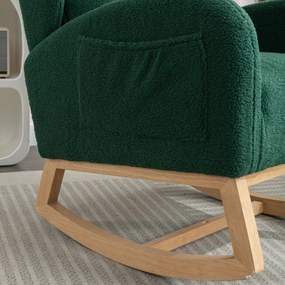 Scaun balansoar modern cu husă din material Teddy, fotoliu cu design ergonomic cu spătar înalt, pentru living și dormitor, 71x96,5x101 cm, Verde